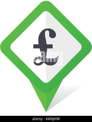 Pound green square pointer vector icon in eps 10 on white background with shadow. Stock Vector