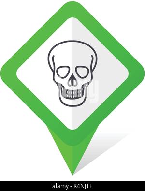 Skull green square pointer vector icon in eps 10 on white background with shadow. Stock Vector