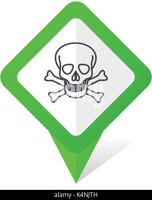 Skull green square pointer vector icon in eps 10 on white background with shadow. Stock Vector
