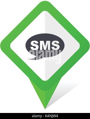 Sms green square pointer vector icon in eps 10 on white background with shadow. Stock Vector
