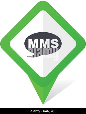 Mms green square pointer vector icon in eps 10 on white background with shadow. Stock Vector
