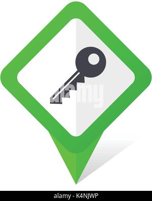 Key green square pointer vector icon in eps 10 on white background with shadow. Stock Vector
