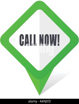 Call now green square pointer vector icon in eps 10 on white background with shadow. Stock Vector