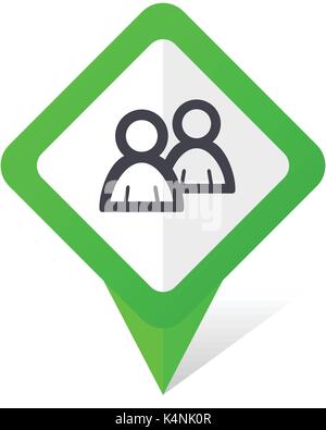 Forum green square pointer vector icon in eps 10 on white background with shadow. Stock Vector