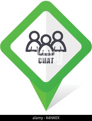 Chat green square pointer vector icon in eps 10 on white background with shadow. Stock Vector