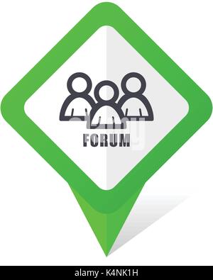 Forum green square pointer vector icon in eps 10 on white background with shadow. Stock Vector