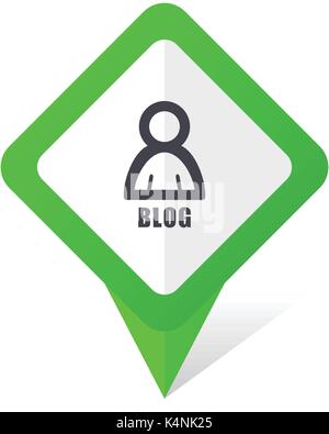 Blog green square pointer vector icon in eps 10 on white background with shadow. Stock Vector
