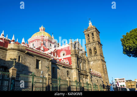 Early morning light falling on the cathedral in Puebla, Mexico Stock Photo