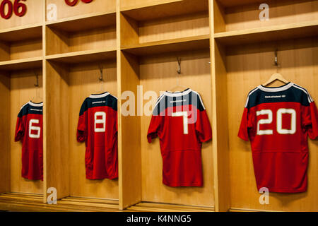 Munster Rugby Dressing Room, Thomond Park Stadium tour, Limerick, Ireland rugby players Stock Photo