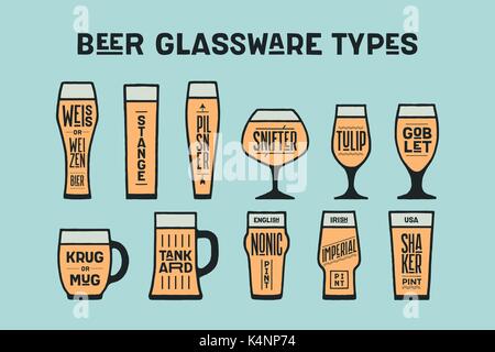 Poster beer glassware types Stock Vector