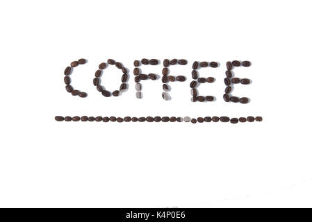 The word coffee made from coffee beans, isolated on white Stock Photo