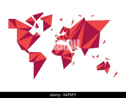 Modern world map illustration template in abstract low poly geometric style. Simple planet silhouette shape concept design. EPS10 vector.