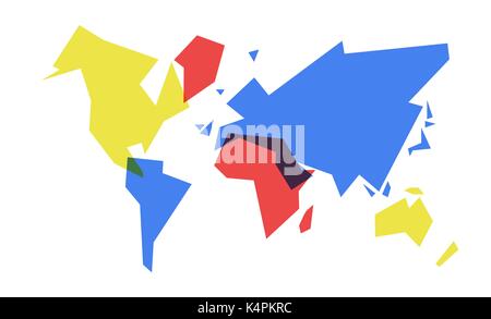 Abstract world map simple concept illustration, colorful geometric continent shape design. EPS10 vector. Stock Vector