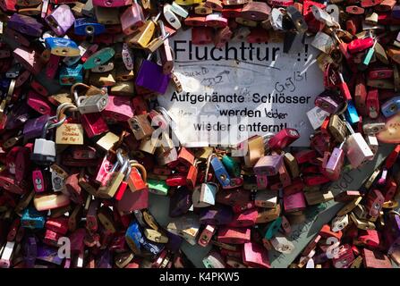 Love locks on hohenzollern bridge in Cologne Stock Photo