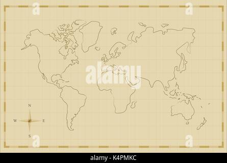 Old vintage world map vector illustration Stock Vector Image & Art - Alamy