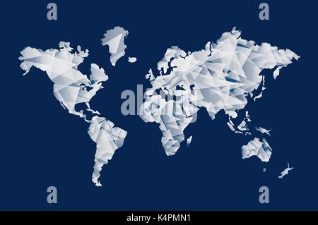 Abstract world map illustration template made of triangle shapes. Modern geometric planet silhouette. EPS10 vector. Stock Vector