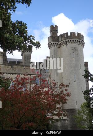 Arundel Castle surrounded by trees with Autumn leaves in West Sussex, England Stock Photo