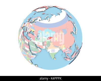 Kyrgyzstan on political globe with embedded flag. 3D illustration Stock ...