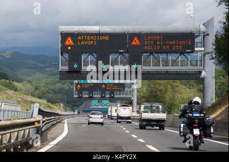 A1 Panoramica and A1 Direttissima to Bologna, Autostrada A1 Milano-Napoli called Autostrada del Sole, in Tuscan–Emilian Apennines mountains, Italy. 1  Stock Photo