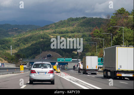 A1 Panoramica and A1 Direttissima to Bologna, Autostrada A1 Milano-Napoli called Autostrada del Sole, in Tuscan–Emilian Apennines mountains, Italy. 1  Stock Photo