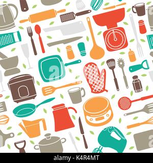 A vector illustration of Seamless Pattern of Kitchen Utensil in Retro Style Stock Vector