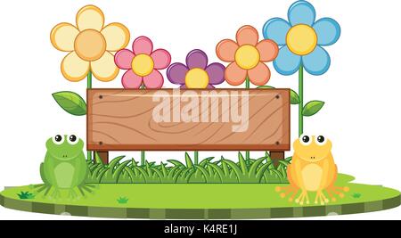 Wooden sign template with two frogs in the park illustration Stock ...