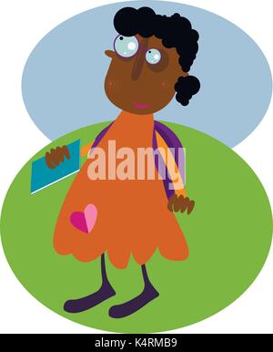 Afroamerican student girl with a book outdoor in vector Stock Vector