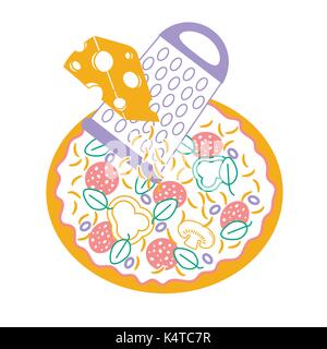 Pizza icon with cheese in a linear style Stock Vector