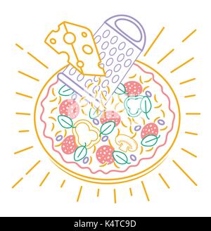 Pizza icon with cheese in a linear style Stock Vector