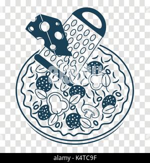 silhouette of pizza with grater and cheese. icon in the linear style Stock Vector