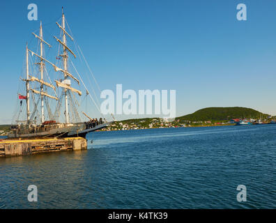 Sailing ship Lord Nelson moored in harbour, St Anthony, Great Northern Peninsula, Newfoundland, Canada. Stock Photo