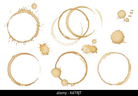 Coffee or tea stains and traces - modern vector isolated clip art on white background. Splashes of cups, mugs and drops. Use this high quality set for Stock Vector