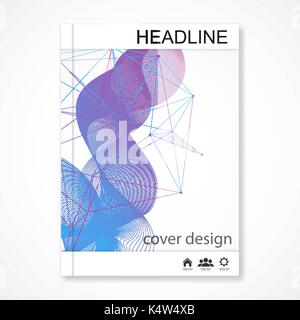 Scientific brochure design template. Vector flyer layout, Molecular structure with connected lines and dots. Scientific pattern atom DNA with elements for magazine, leaflet, cover, poster design. Stock Vector