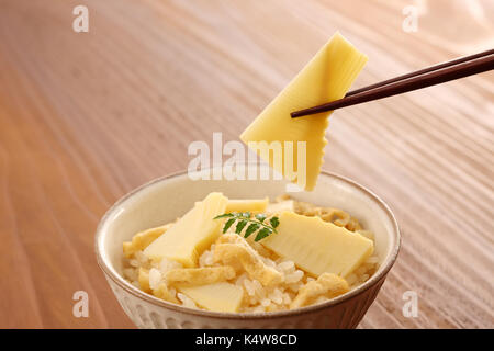 Bamboo sprouts on rice Stock Photo