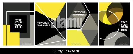 Set of 4 minimal geometric graphic covers design. Simple poster template with space for text in black and yellow. Stock Vector