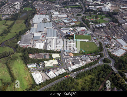 aerial view of Keyleigh Industrial Estate, at the north end of Keighley, West Yorkshire, UK Stock Photo