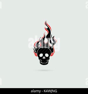Silhouettes of flaming human skull.Human fire skull tattoo logo design vector template.Skull flames front face logo.Vector illustration Stock Vector