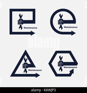 Human Hand icon and wrench vector logo design template. Service tool icon.Maintenance and Technical support concept.Vector illustration. Stock Vector