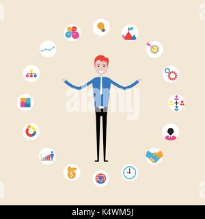 Manager,office worker or businessman making a presentation at office. Business executive delivering a presentation to his colleagues during meeting or Stock Vector
