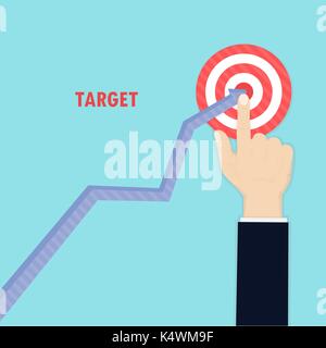 Human hand and growth graph icon on background.Goal achievement.Successful way up to goal.Ambition business.Path chart to target.Businessman to top gr Stock Vector