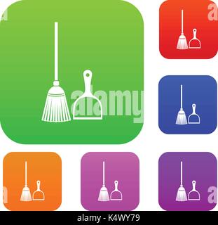 Broom and dustpan set collection Stock Vector
