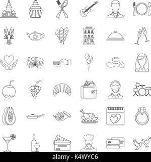 Restaurant icons set, outline style Stock Vector