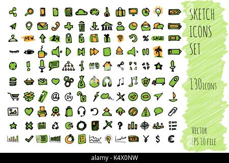 Hand draw doodle business icon set. collection of business icons, sketched elements Stock Vector
