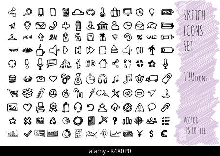 Hand draw doodle business icon set. collection of business icons, sketched elements Stock Vector