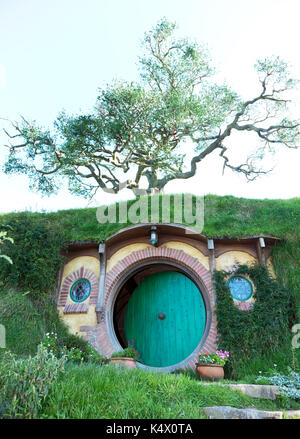 Close-up view of  the entrance to Bag End, Hobbiton Movie Set, Matamata, Waikato, New Zealand Stock Photo