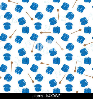 Seamless pattern made of illustrated pots and ladles on white Stock Photo