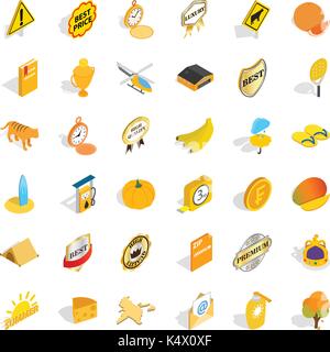 Yellow fruit icons set, isometric style Stock Vector