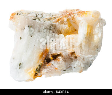 macro shooting of natural mineral stone - specimen of quartz rock with gold nuggets isolated on white background Stock Photo