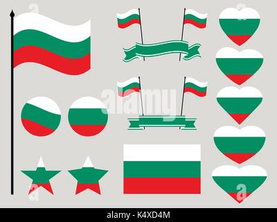 Bulgaria flag set. Collection of symbols heart and circle. Vector illustration Stock Vector