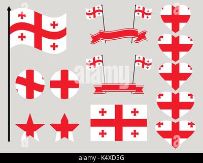 Georgia flag set. Collection of symbols heart and circle. Vector illustration Stock Vector